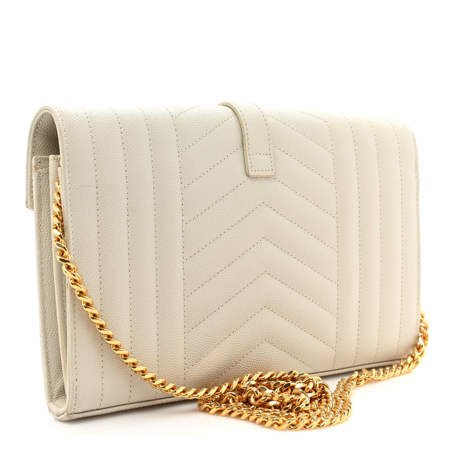 Saint Laurent Grain De Poudre Mixed Matelasse Triquilt Monogram Chain Wallet Blanc Vintage 3 of 15