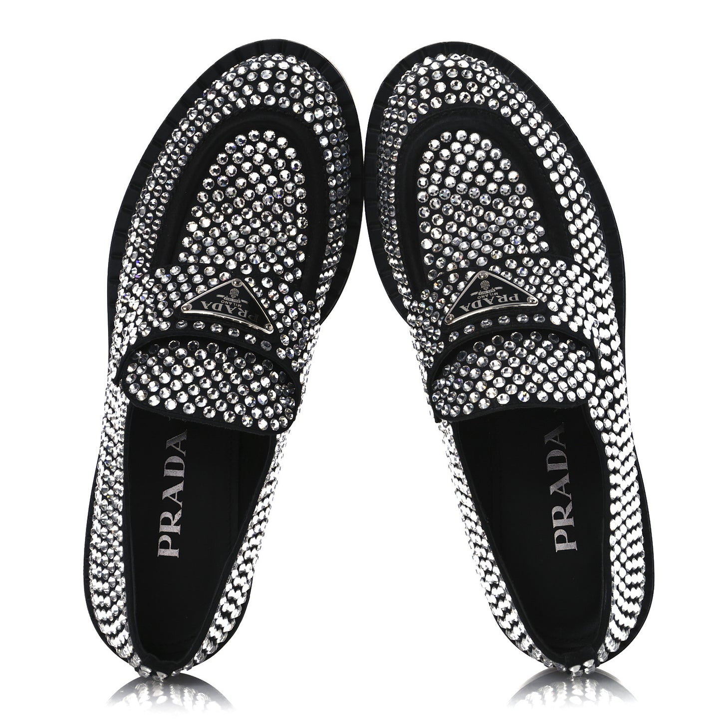 Satin Crystal Metal Triangle Logo 50mm Loafers 37.5 Cristal