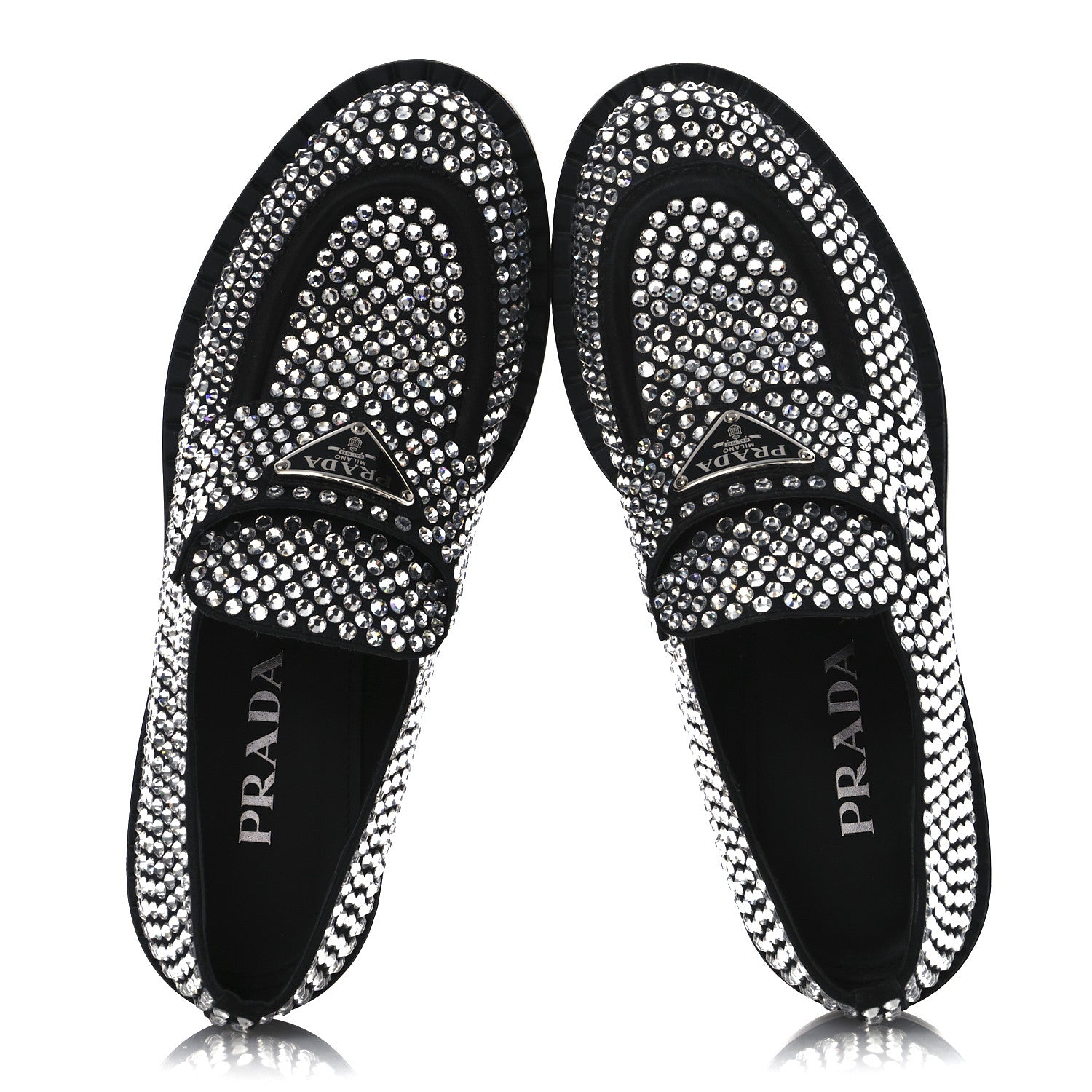Prada Satin Crystal Metal Triangle Logo 50mm Loafers 37.5 Cristal 2 of 11