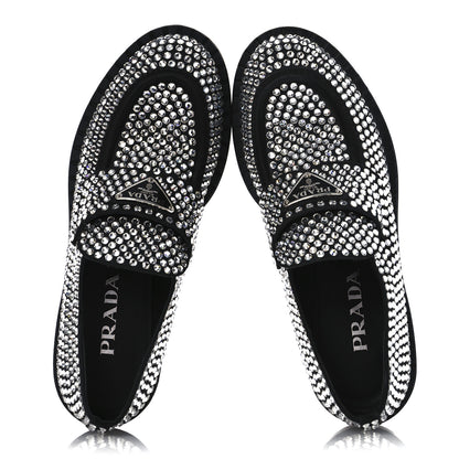 Prada Satin Crystal Metal Triangle Logo 50mm Loafers 37.5 Cristal 2 of 11