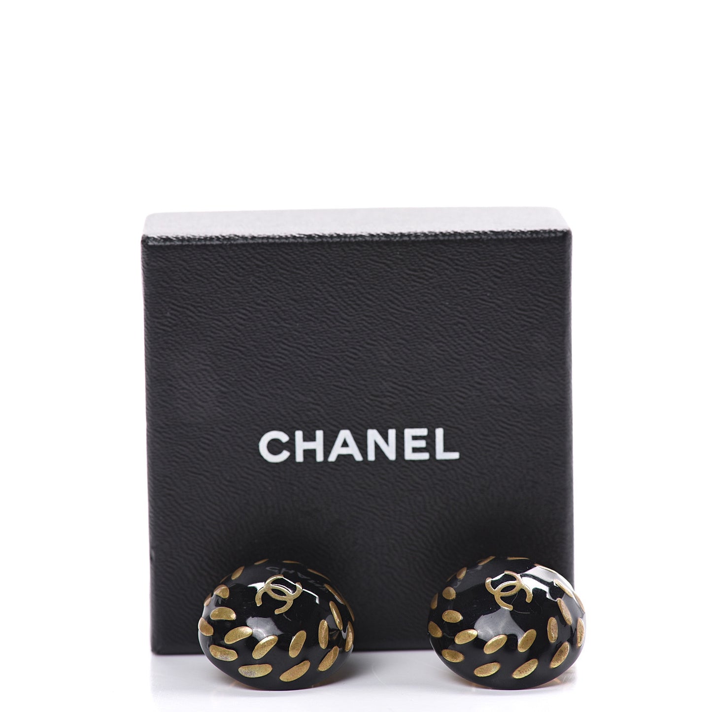 Resin CC Clip On Earrings Black Gold