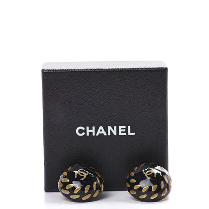 Chanel Resin CC Clip On Earrings Black Gold 5 of 5