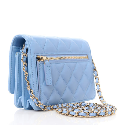 Chanel Lambskin Quilted Mini Wallet On Chain WOC Light Blue 3 of 11