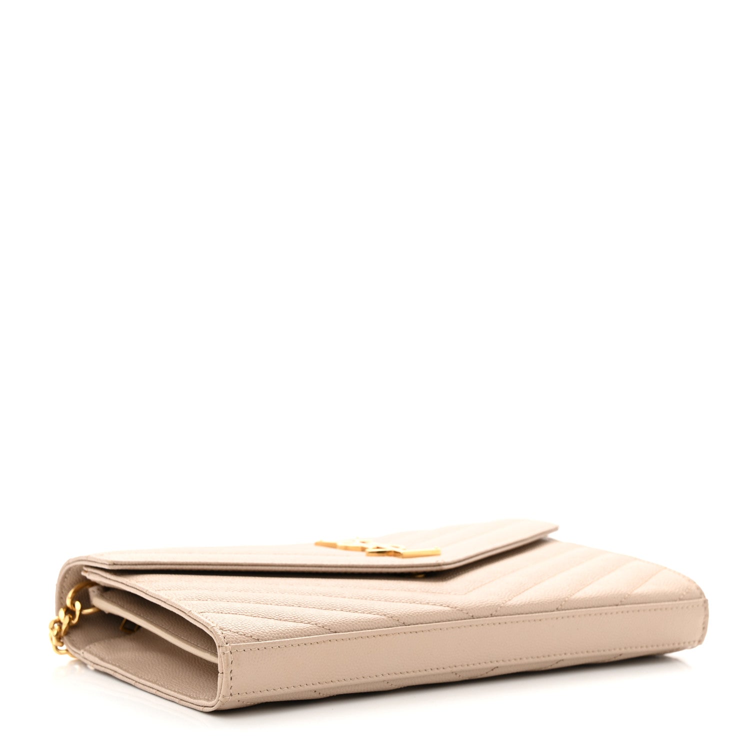 Saint Laurent Grain De Poudre Matelasse Chevron Monogram Chain Wallet Dark Beige 4 of 10