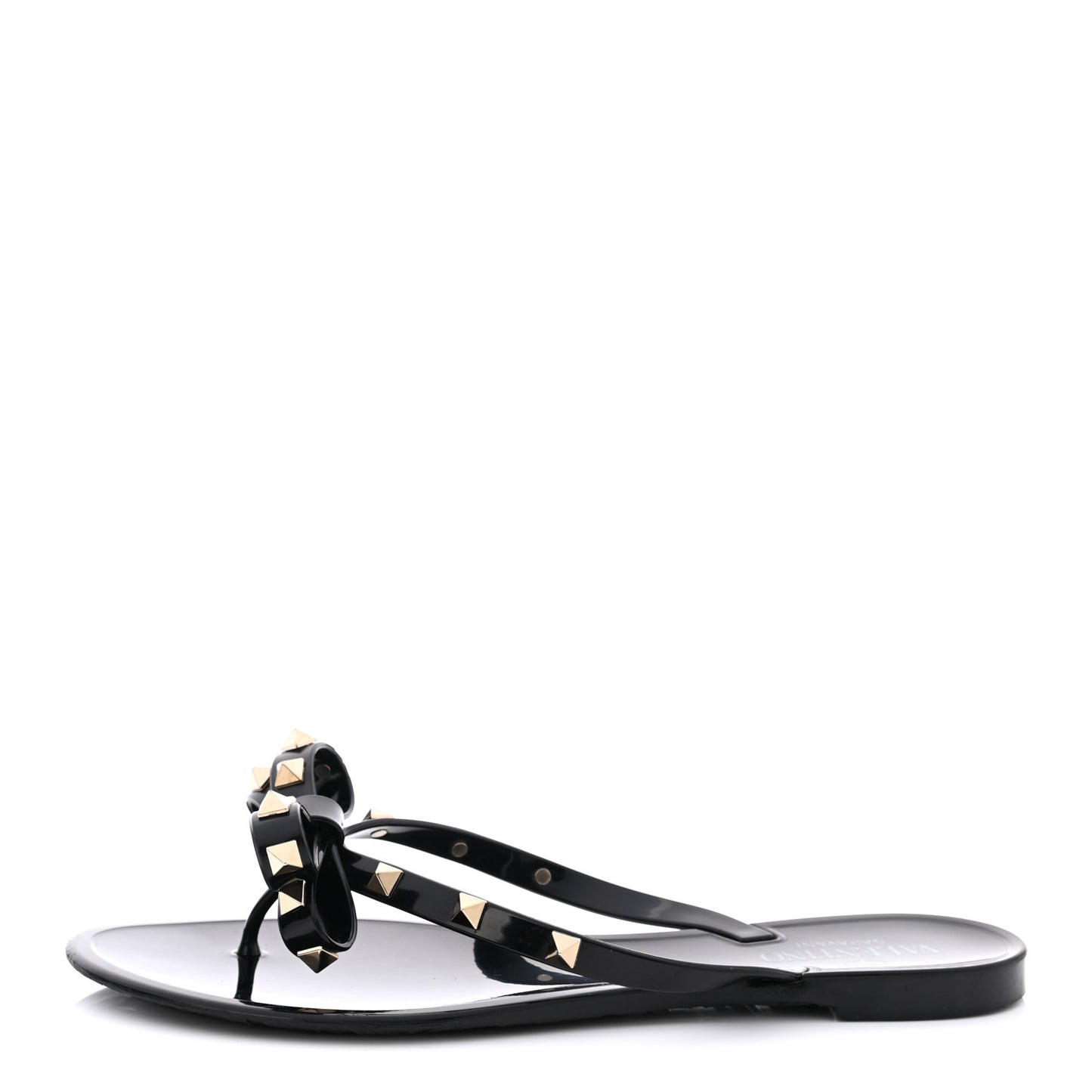 PVC Jelly Rockstud Bow Thong Sandals 39 Black