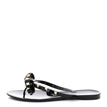 Valentino Garavani PVC Jelly Rockstud Bow Thong Sandals 39 Black 1 of 7