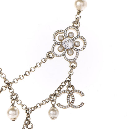 Chanel Pearl Crystal Flower CC Necklace Gold 5 of 11
