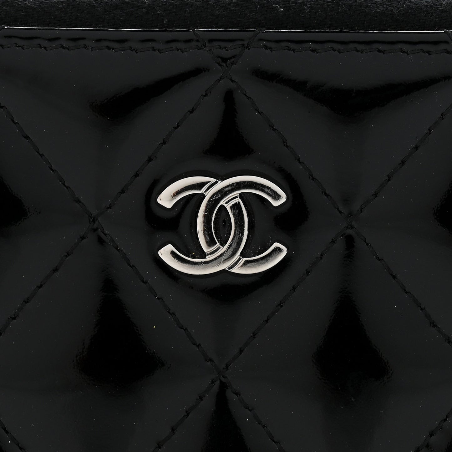Patent Calfskin Quilted Zip Coin Purse Black
