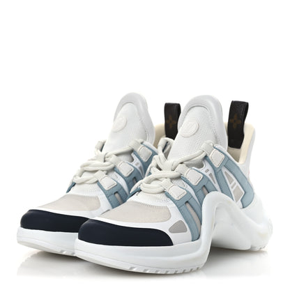 Louis Vuitton Calfskin Technical Nylon LV Archlight Sneakers 38 White Blue Gris 5 of 12