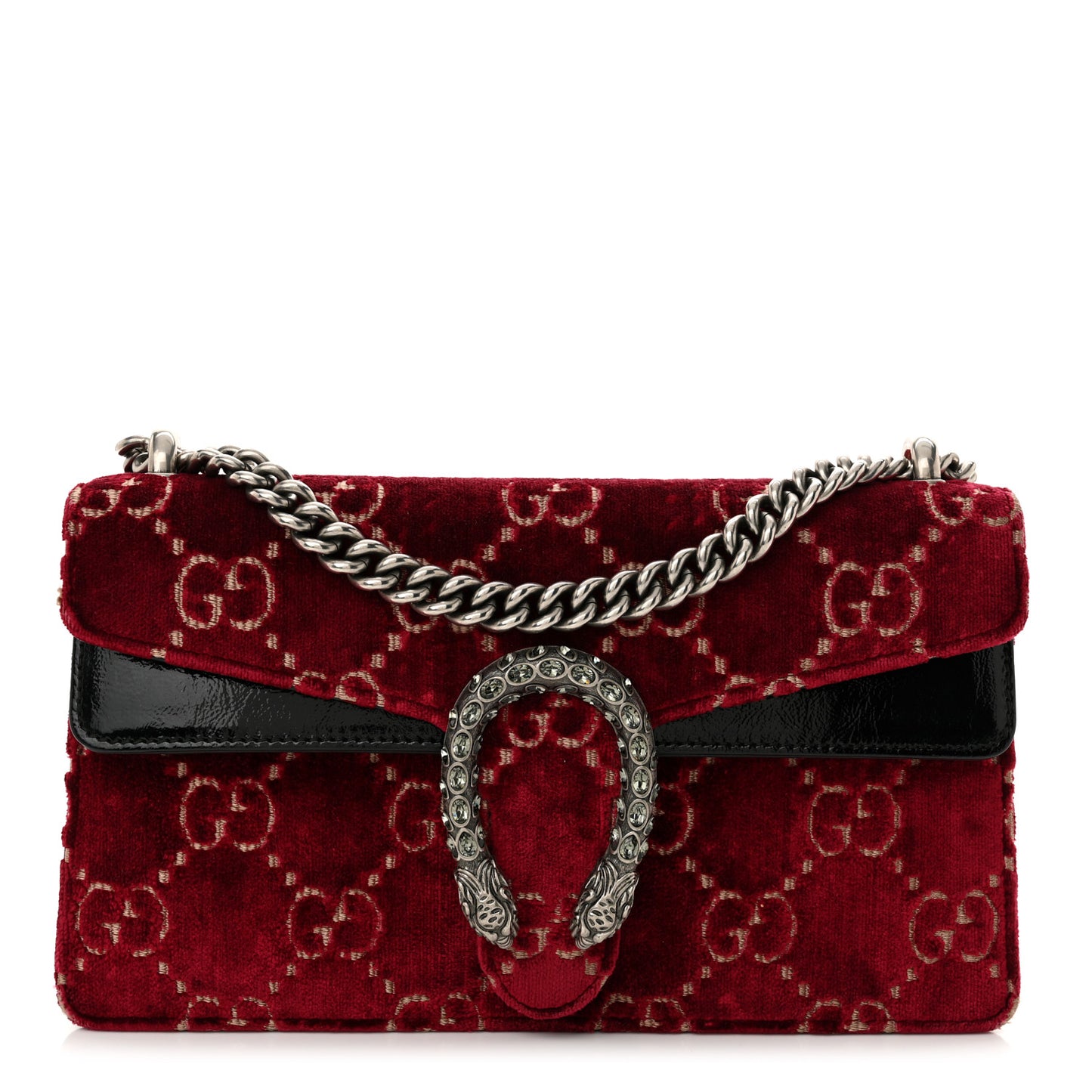 Velvet Skipper Crystal GG Monogram Small Dionysus Shoulder Bag Red Cipria Black Black Diamond