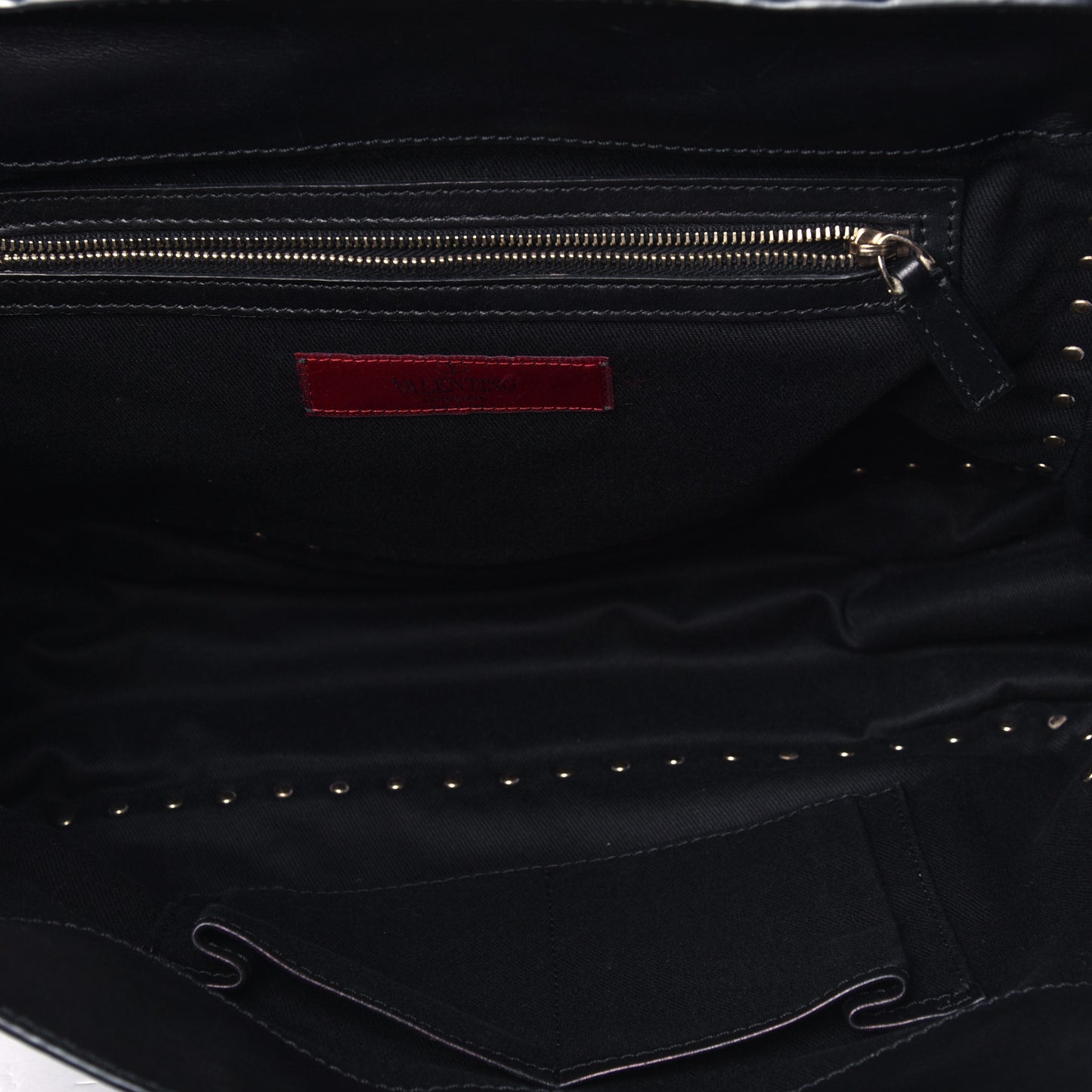 Vitello Rockstud Single Handle Flap Tote Black