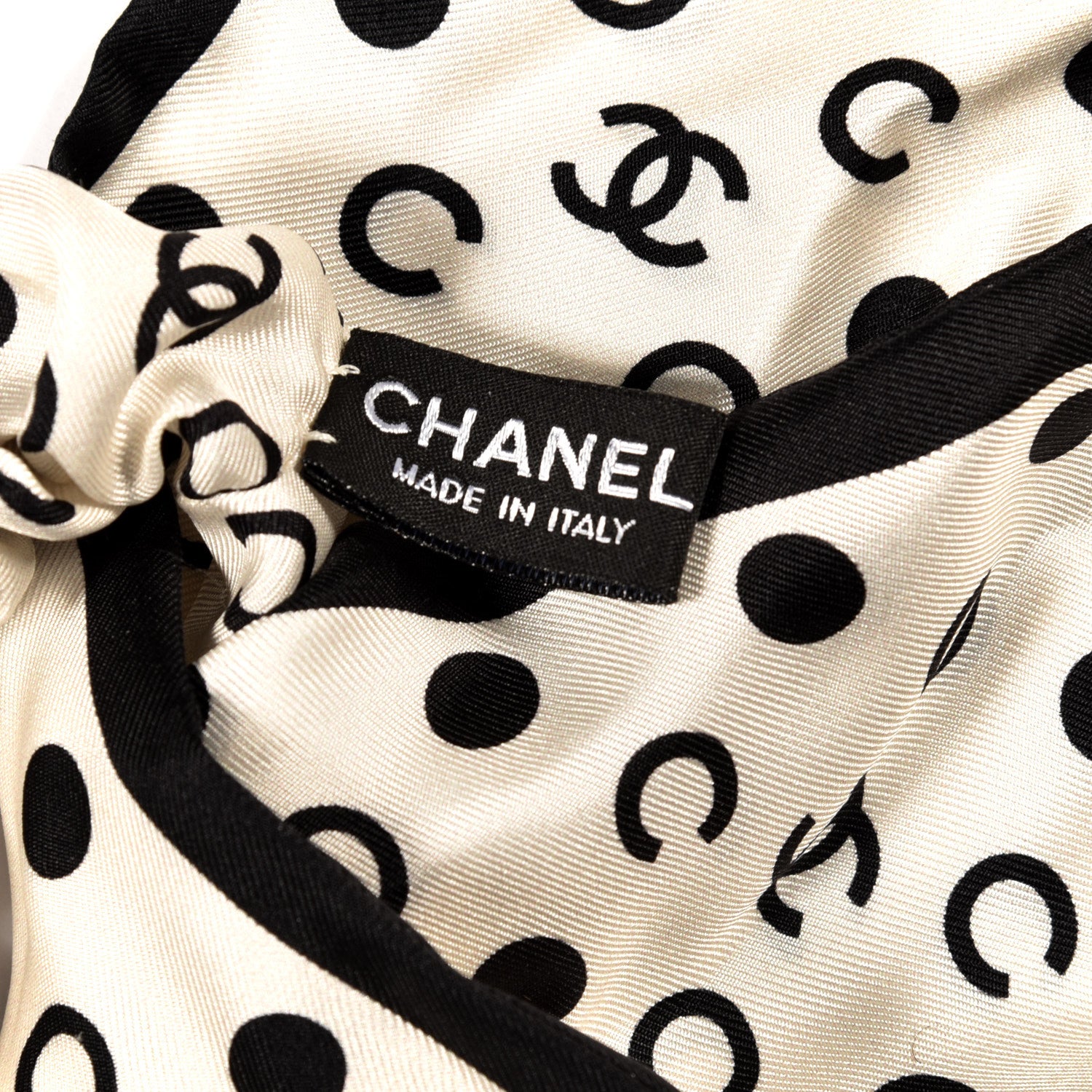Chanel Silk CC Twilly Hair Tie Ivory Black 3 of 4