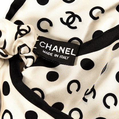 Chanel Silk CC Twilly Hair Tie Ivory Black 3 of 4