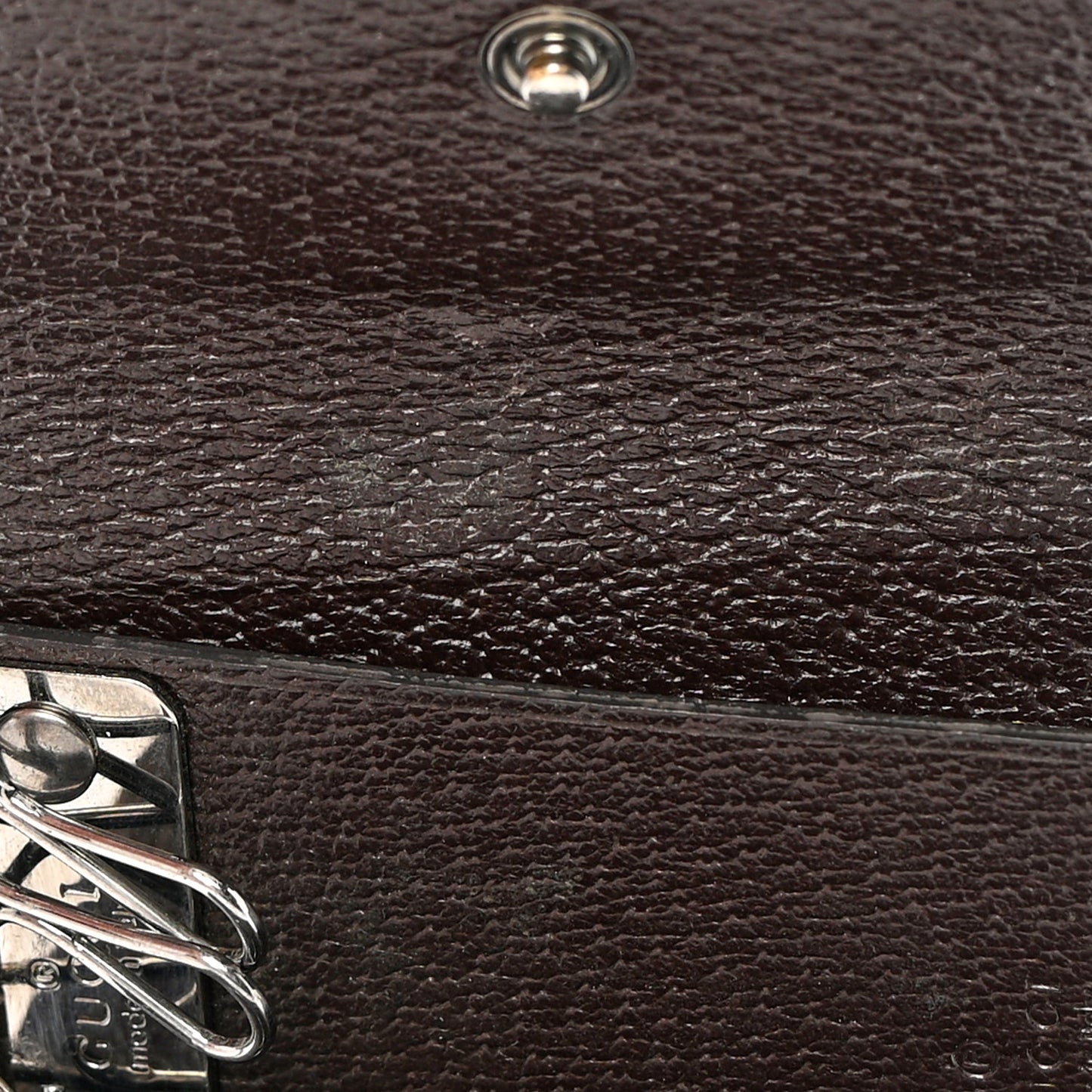 Monogram Textured Calfskin Metal Bar 6 Key Holder Case Beige Ebony Cocoa