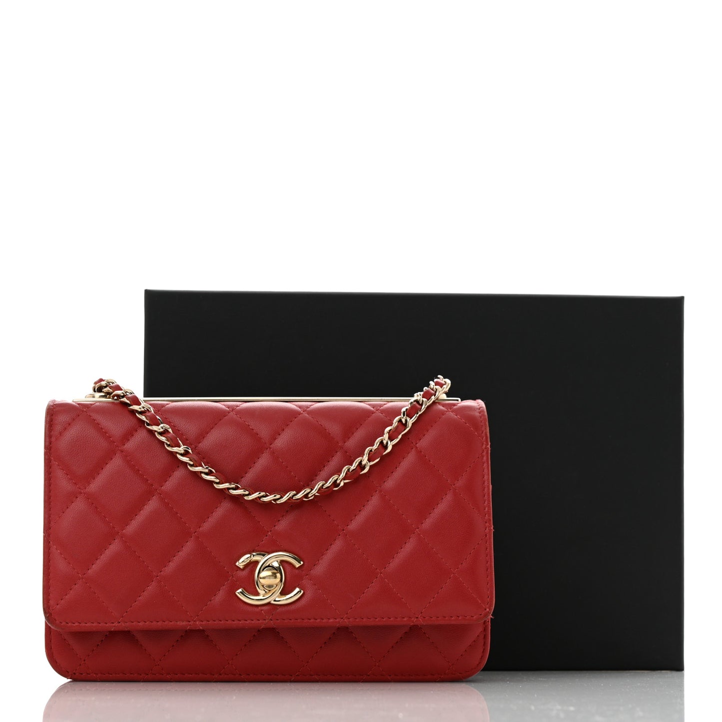 Lambskin Quilted Trendy CC Wallet On Chain WOC Red