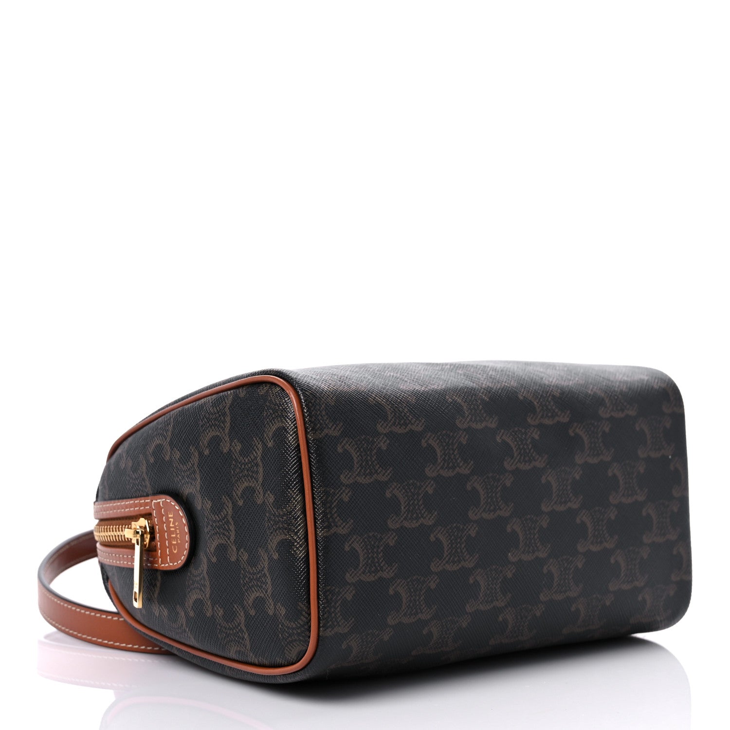 Celine Triomphe Canvas Calfskin Small Boston Bag Tan 4 of 10