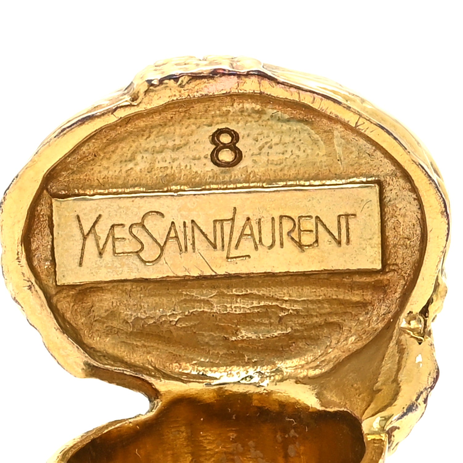 Saint Laurent Glass Cabochon Arty Ovale Ring 57/8 Gold Amber 4 of 4