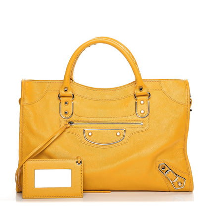 Balenciaga Chevre Silver Metallic Edge Hardware City Jaune Epi 1 of 8