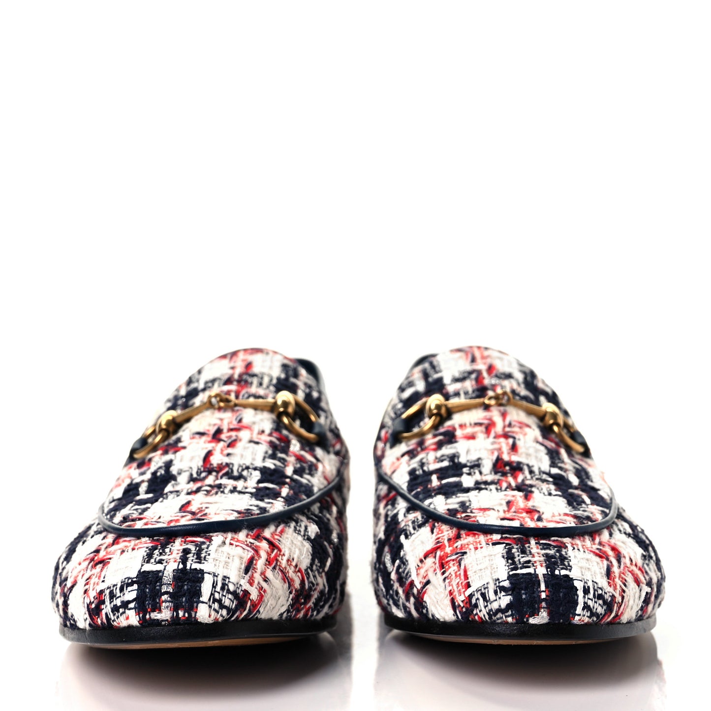 Tweed Check Horsebit Womens Jordaan Loafers 38.5 Gardenia Ink Blue Agata