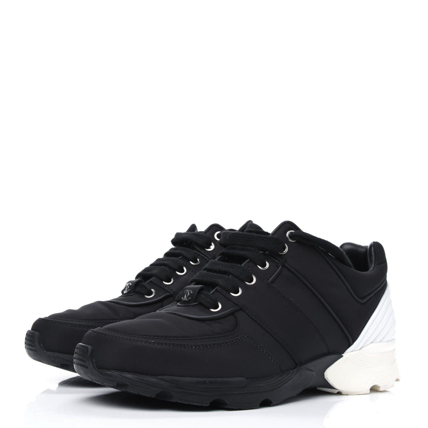 Chanel Calfskin CC Sneakers 39.5 Black White 3 of 9