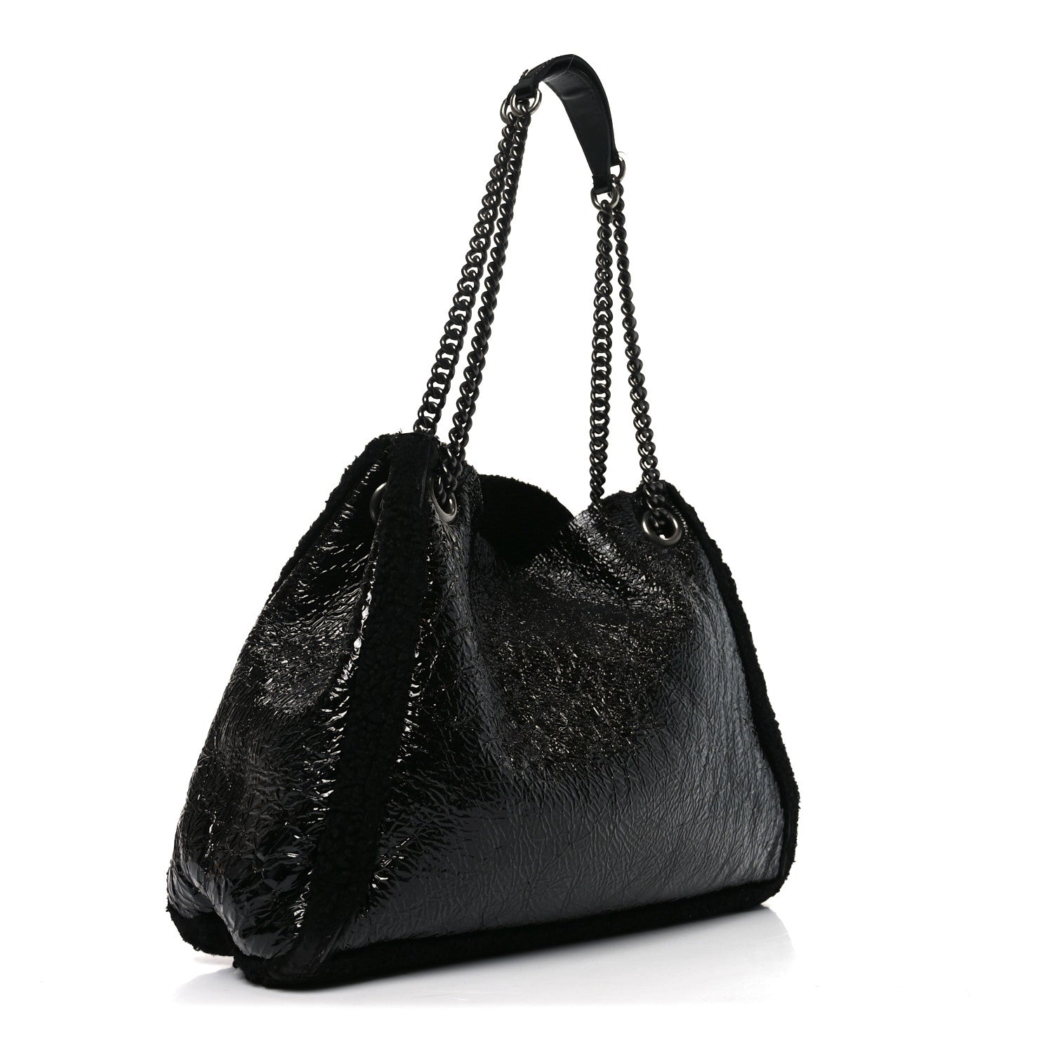 Gucci Patent Shearling Medium Soho Chain Shoulder Bag Black 5 of 19