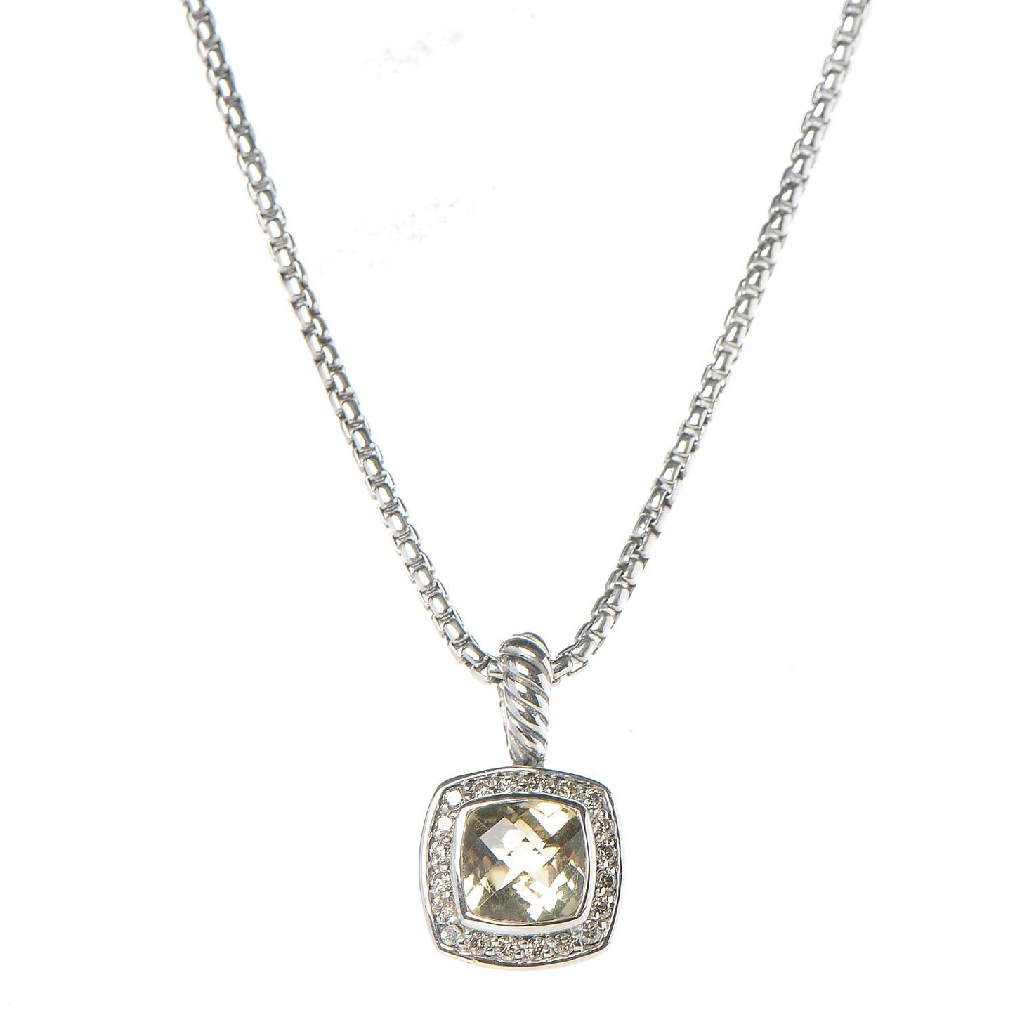 Sterling Silver Diamond Prasiolite 7mm Petite Albion Pendant Necklace