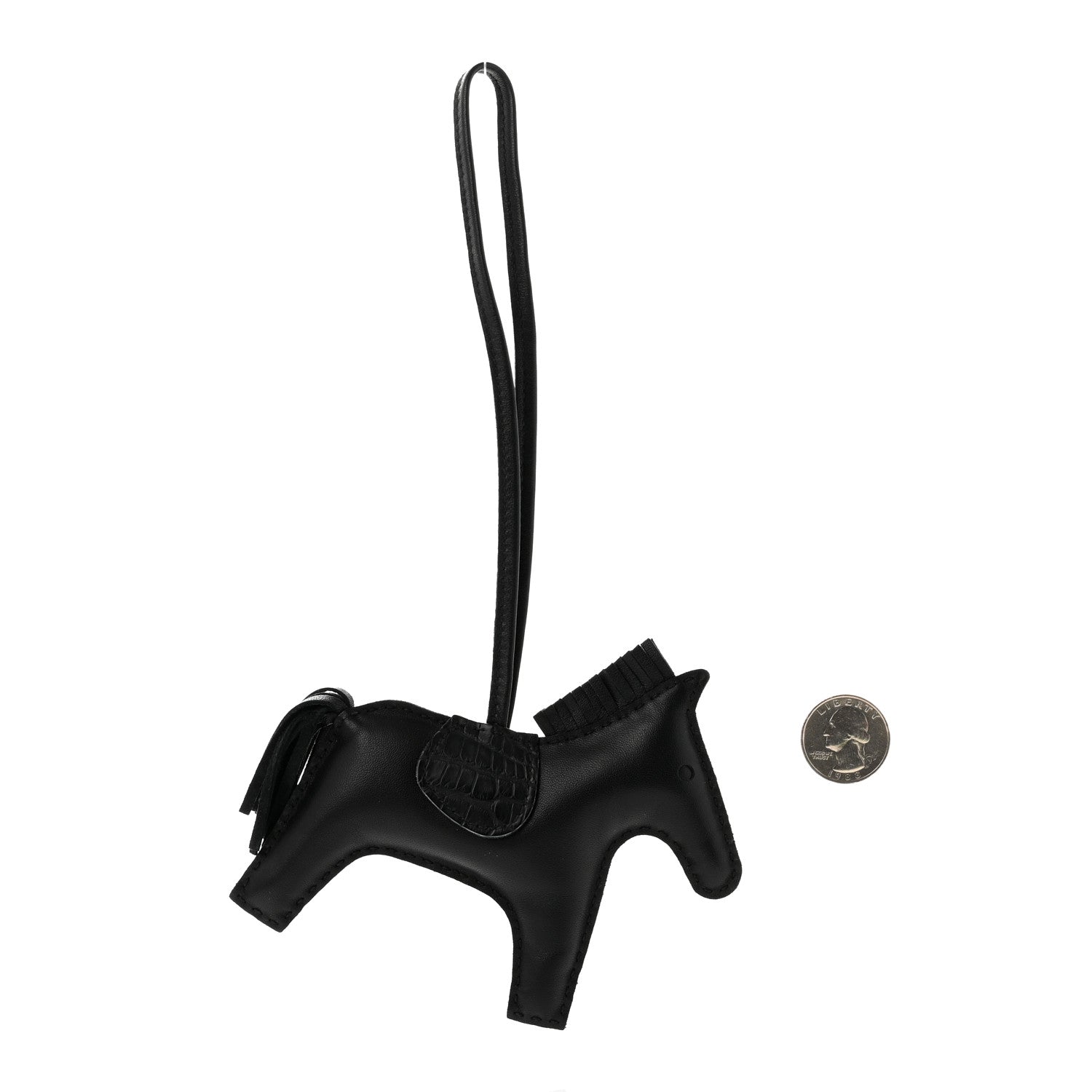 Hermes Milo Lambskin Matte Alligator Touch Grigri Rodeo Horse Bag Charm MM So Black 2 of 5