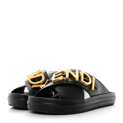 Fendi Vitello Womens Fendigraphy Slide Sandals 37 Black 3 of 9