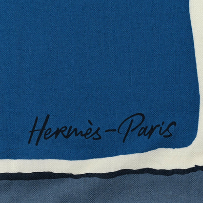Hermes Cashmere Silk Libre Comme Pegase Shawl 140 Bleu Cobalt White 2 of 6
