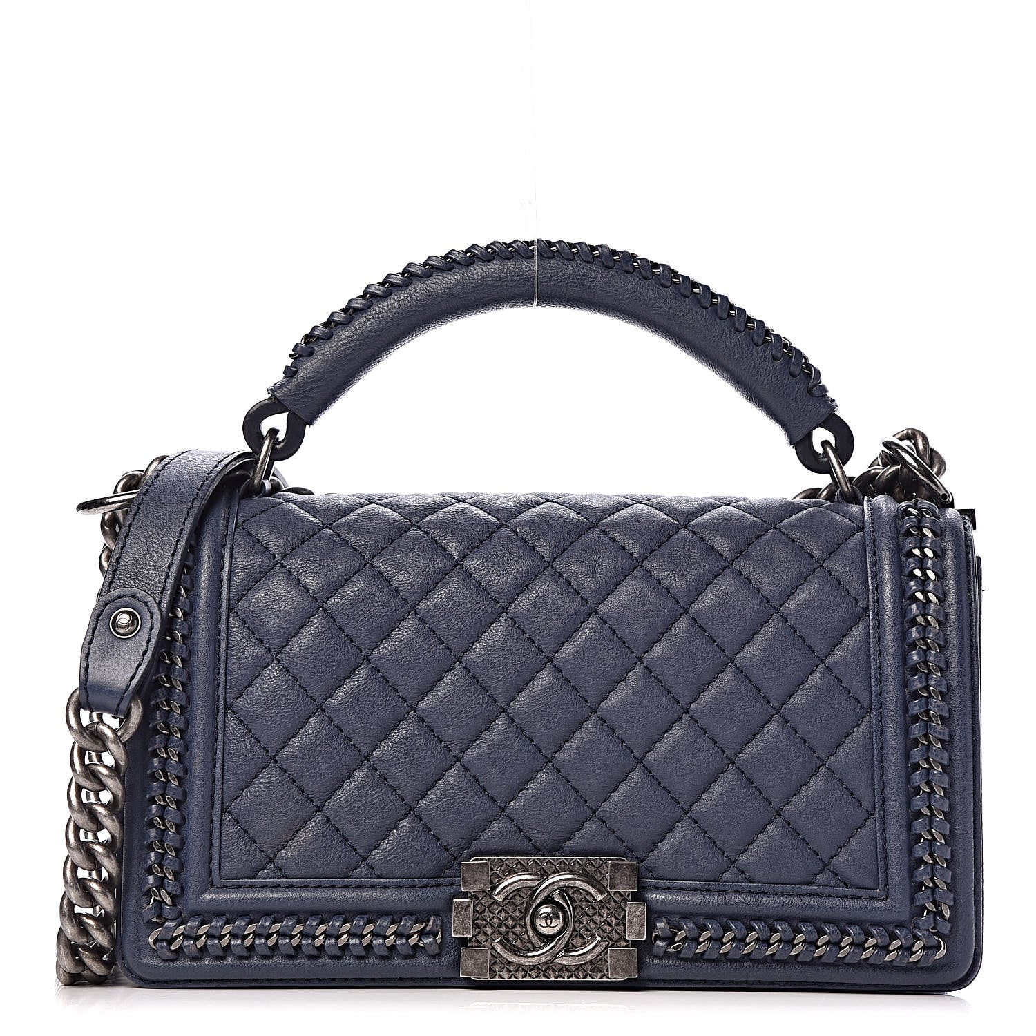Chanel Calfskin Quilted Medium Top Handle Boy Flap Blue 1 of 11