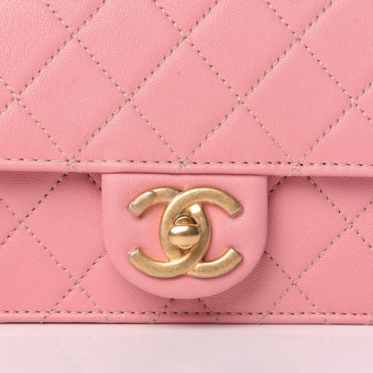 Chanel Lambskin Quilted Pearl Chain Flap Bag Pink 8 of 14