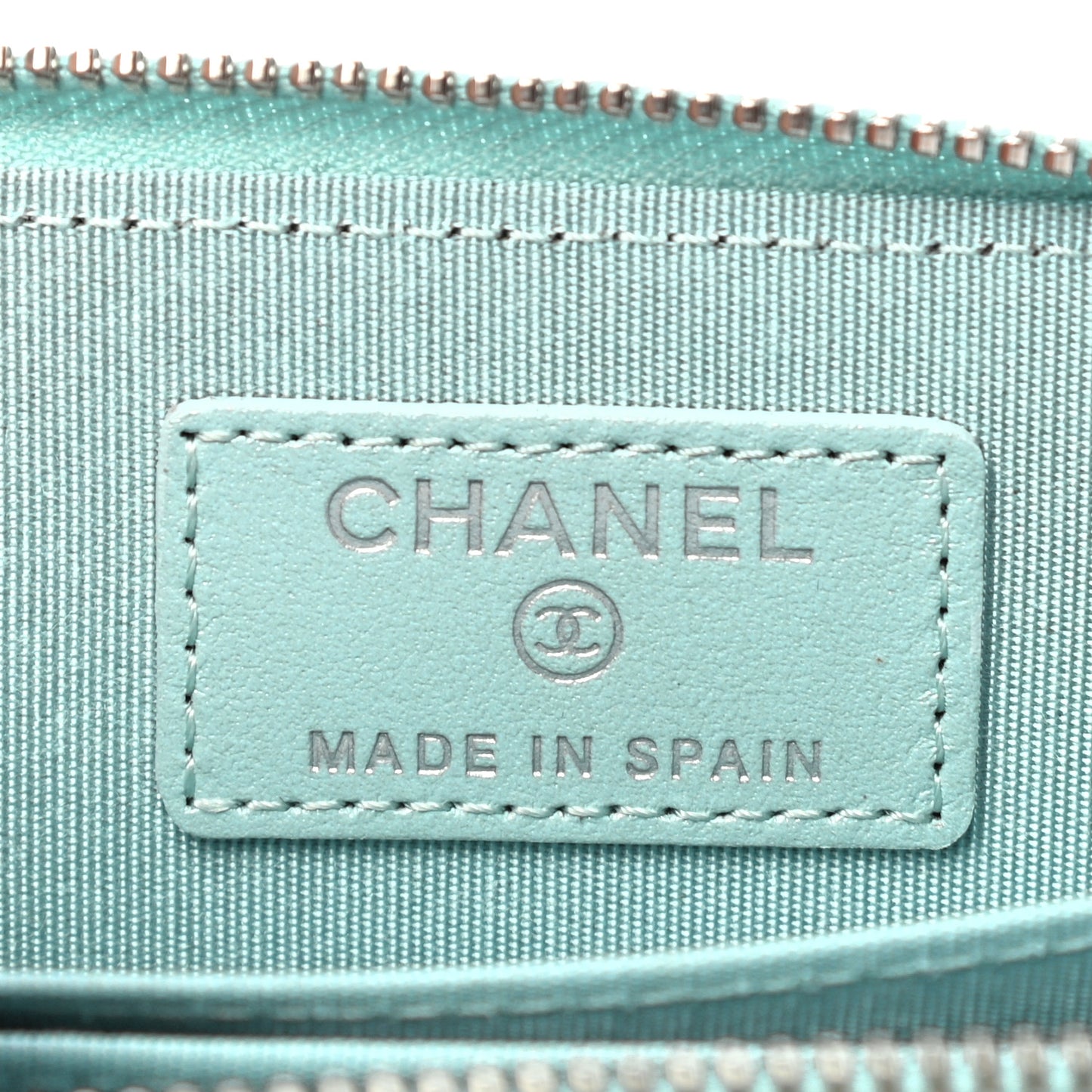 Metallic Caviar Chevron Quilted Vintage Mademoiselle Zip Coin Purse Light Blue