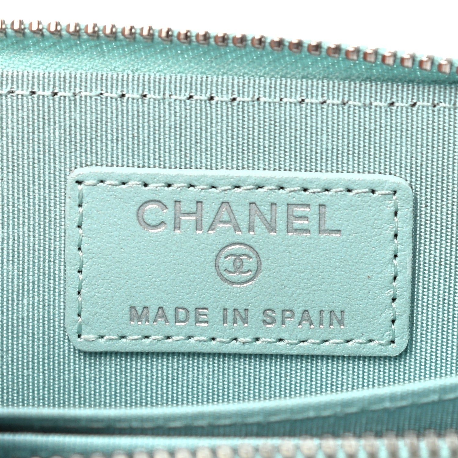 Chanel Metallic Caviar Chevron Quilted Vintage Mademoiselle Zip Coin Purse Light Blue 6 of 7