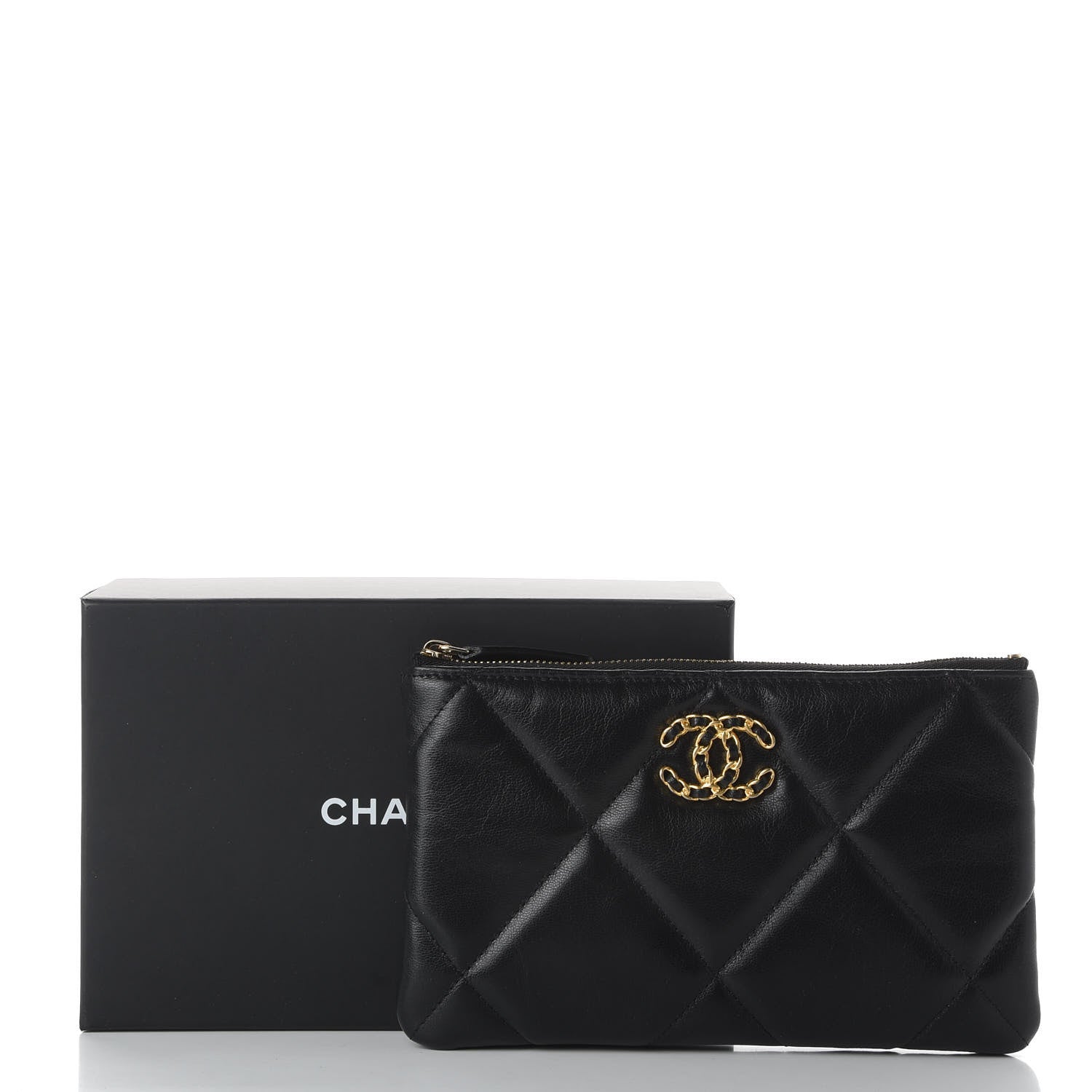 Chanel Shiny Goatskin Quilted Small 19 Pouch Black 8 of 8