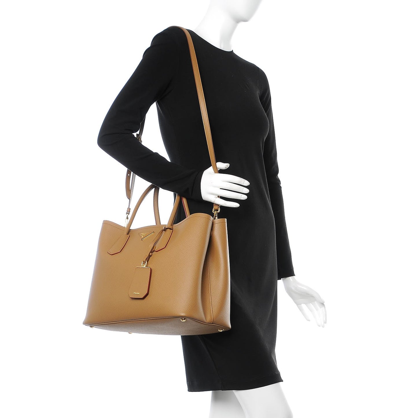 Saffiano Cuir Large Double Bag Caramel
