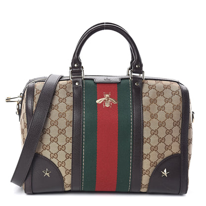 Gucci Monogram Vintage Web Medium Webby Bee Boston Dark Brown 1 of 11