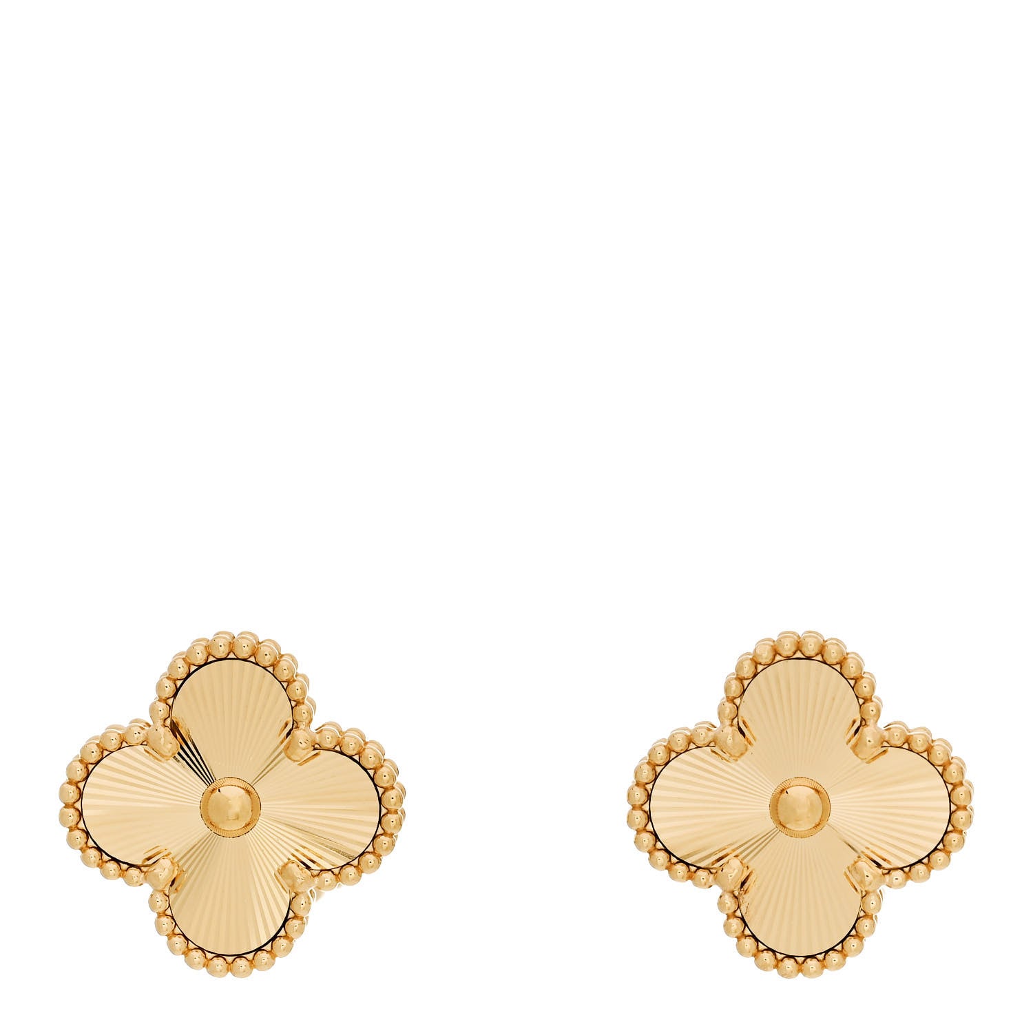 Van Cleef & Arpels 18K Yellow Gold Guilloche Vintage Alhambra Earrings 1 of 6