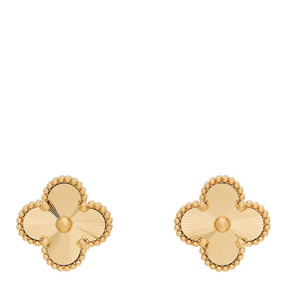 Van Cleef & Arpels 18K Yellow Gold Guilloche Vintage Alhambra Earrings 1 of 6