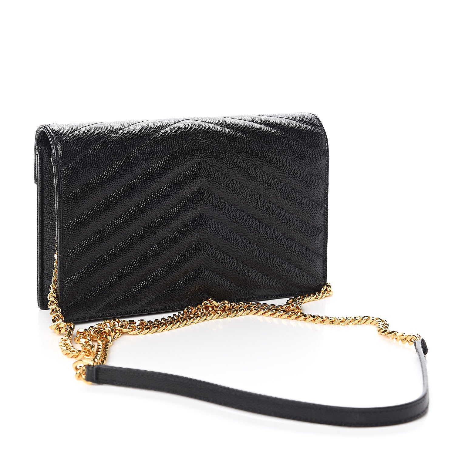 Saint Laurent Grain De Poudre Matelasse Chevron Monogram Envelope Chain Wallet Black 3 of 11