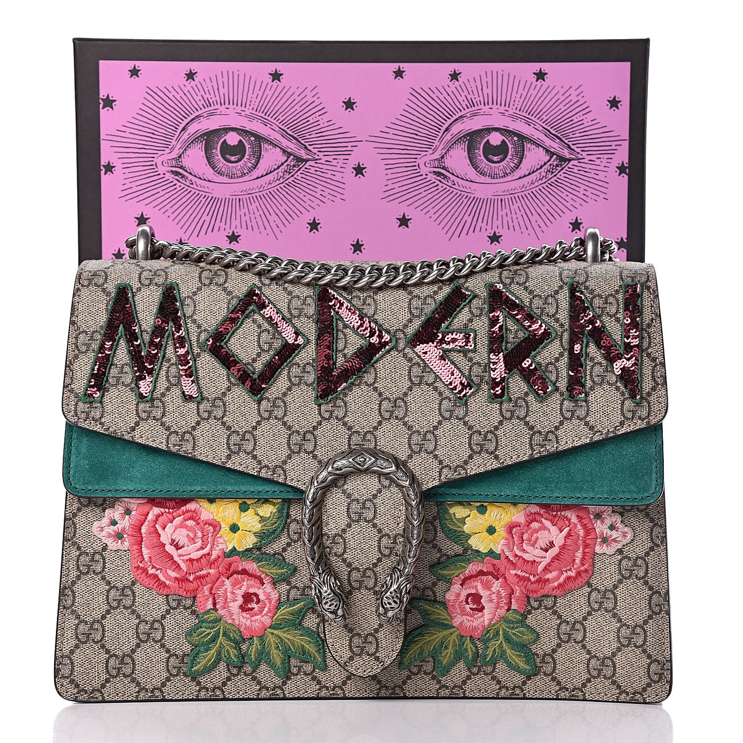 GG Supreme Monogram Embroidered Medium Dionysus Shoulder Bag Emerald