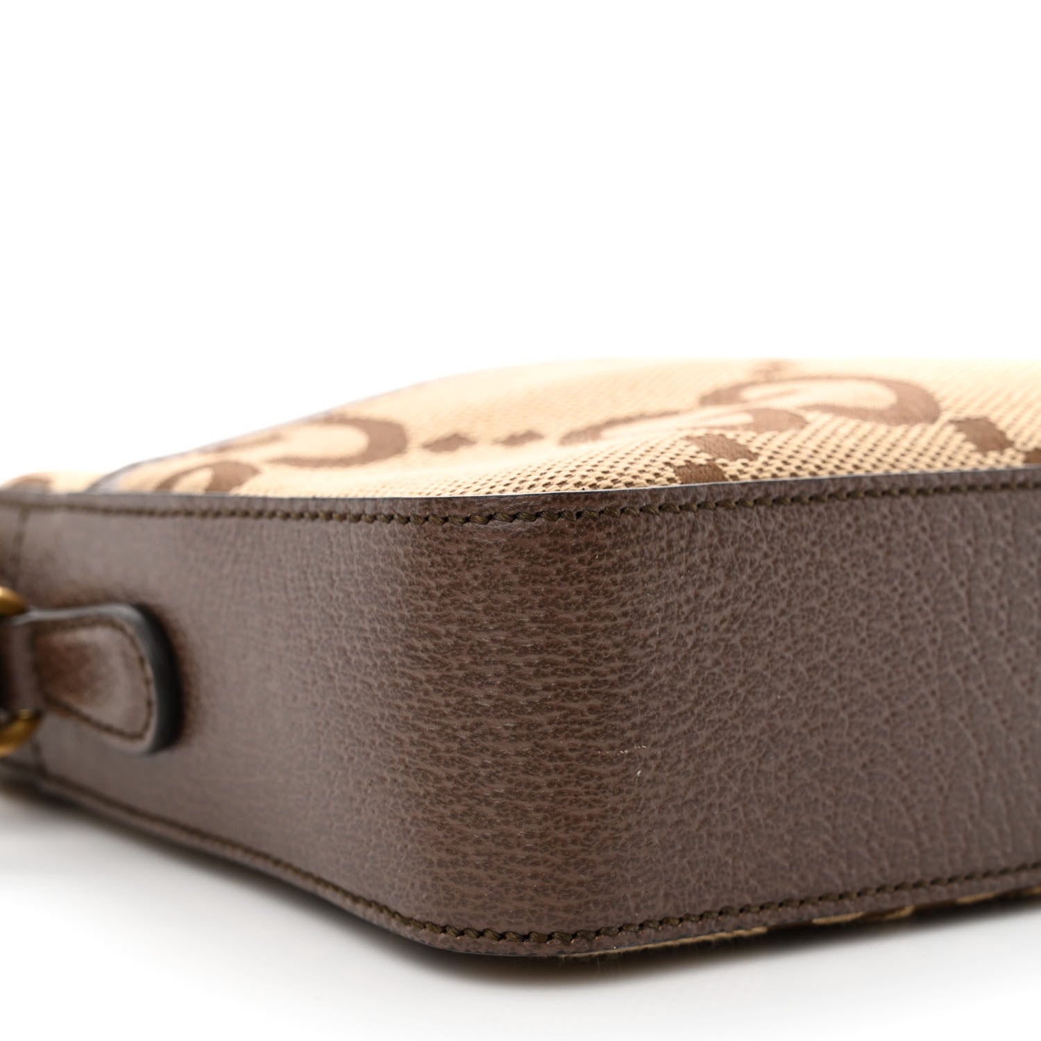 Gucci Monogram Jumbo GG Textured Dollar Calfskin Web Messenger Shoulder Bag Camel Ebony New Acero 9 of 10
