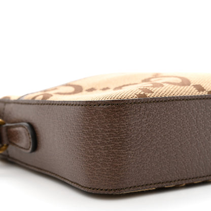 Gucci Monogram Jumbo GG Textured Dollar Calfskin Web Messenger Shoulder Bag Camel Ebony New Acero 9 of 10
