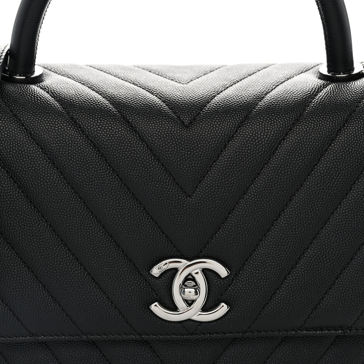 Caviar Chevron Quilted Small Coco Handle Flap So Black