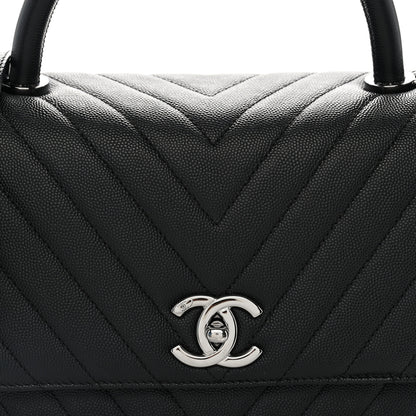 Chanel Caviar Chevron Quilted Small Coco Handle Flap So Black 8 of 10