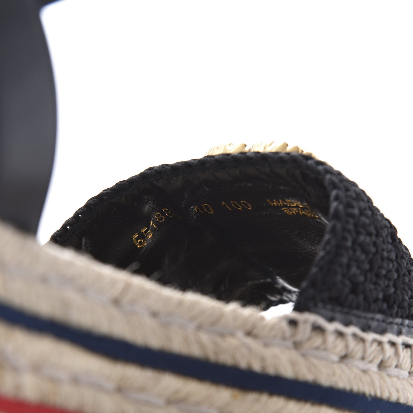 Cotton Malaga Kid Crochet Pearly GG Lilibeth Espadrille Platform Sandals 40 Black
