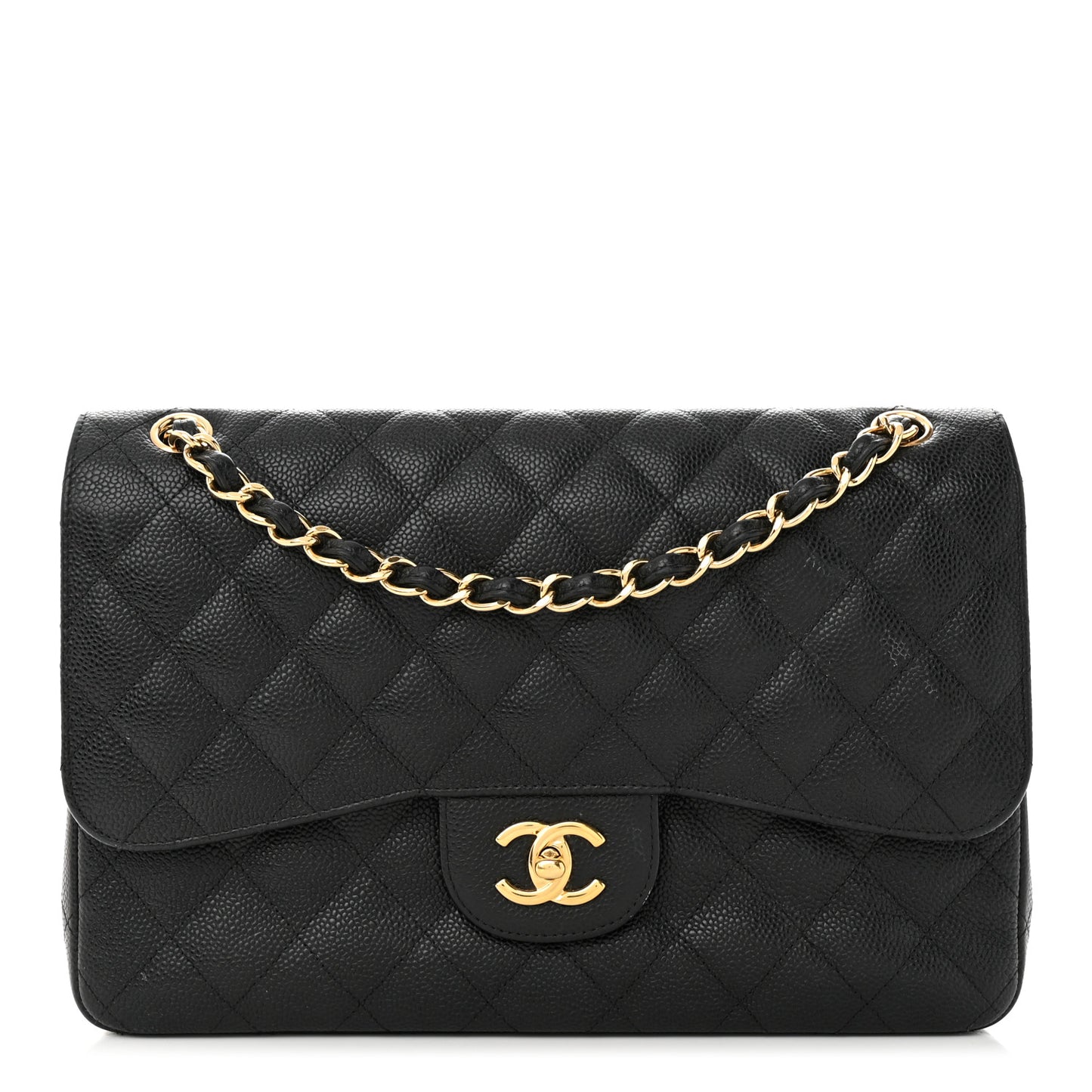 Caviar Quilted Jumbo Double Flap Black