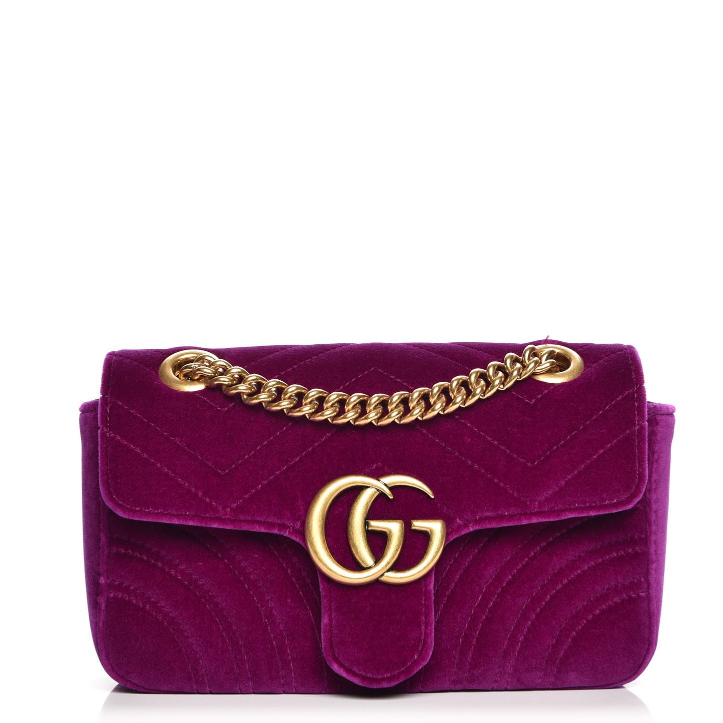 Velvet Matelasse Mini GG Marmont Shoulder Bag Fuchsia Violet Cyclamen