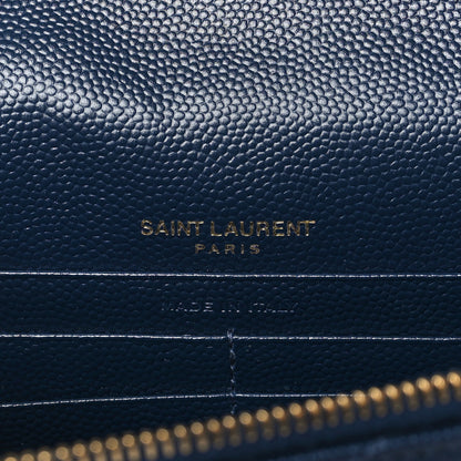 Saint Laurent Grain De Poudre Matelasse Chevron Monogram Envelope Chain Wallet Navy 6 of 8
