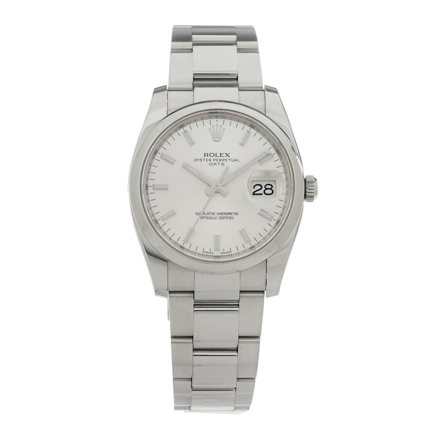Stainless Steel 34mm Oyster Perpertual Date Watch Silver 115200