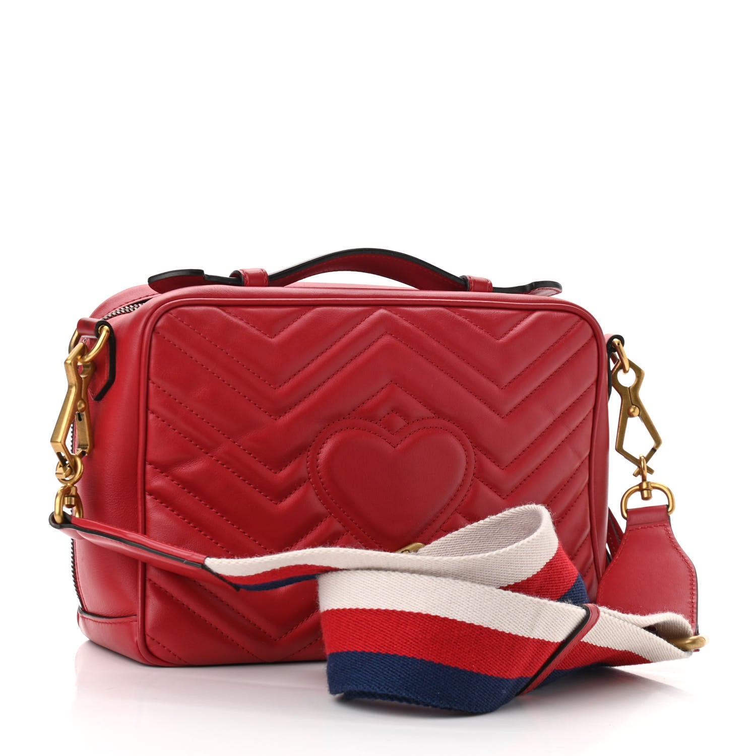 Gucci Calfskin Matelasse Sylvie Web Small GG Marmont Top Handle Shoulder Bag Hibiscus Red 3 of 13